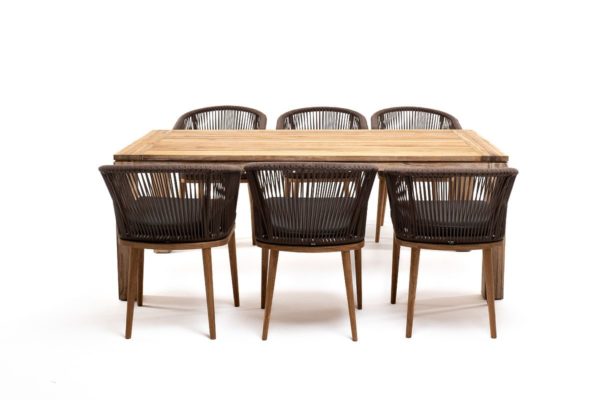 Madeira 6 персон Столовая мебель на веранду из тика + роуп, стулья Marseille коричневые